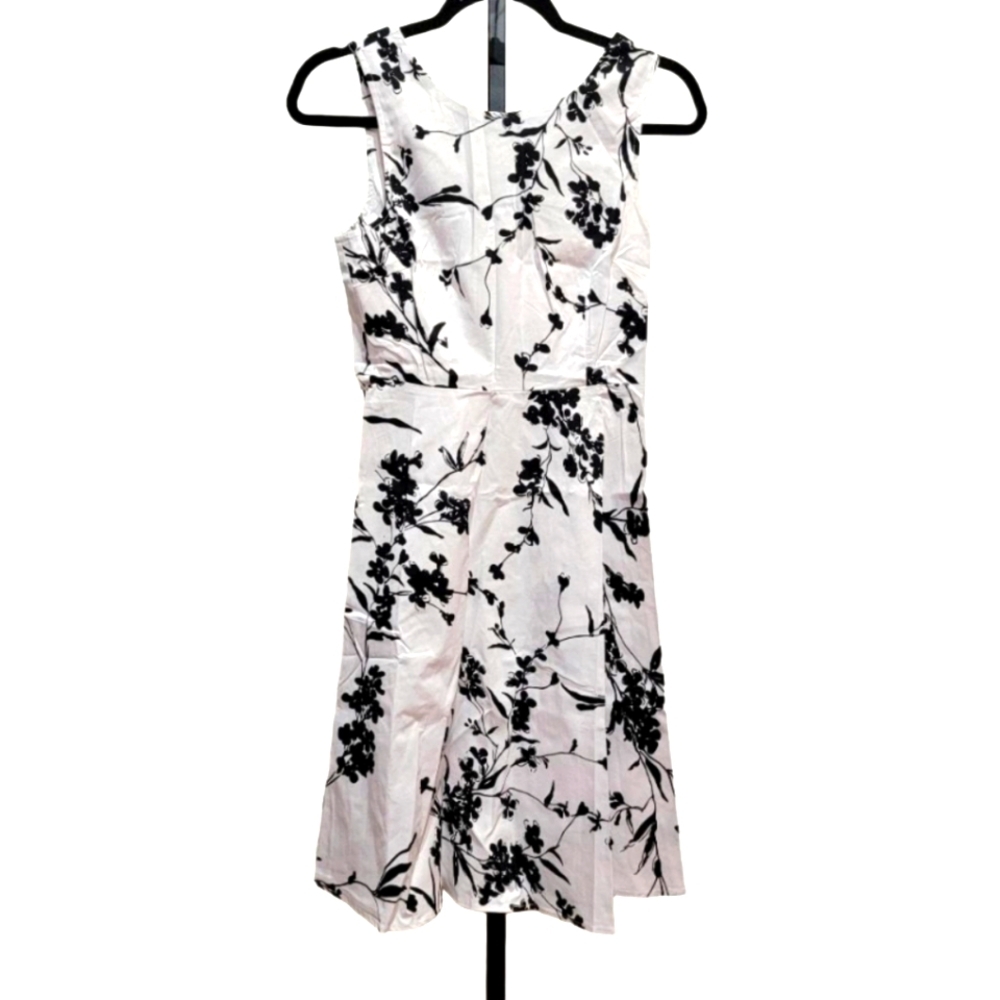 i2Crazy White Black Floral Belted Midi Dress Women's Size Small